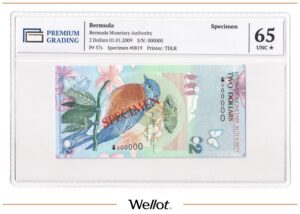 2 Доллара 2009 Бермуды Образец PG 65+ UNC