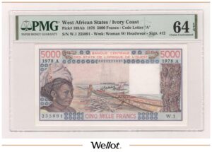 5000 Франков 1978 Западные Африканские Штаты Кот-д’Ивуар PMG 64 EPQ UNC